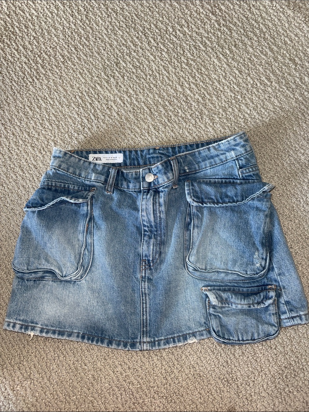 ZARA Light Blue Denim Cargo Pocket Mini Skirt